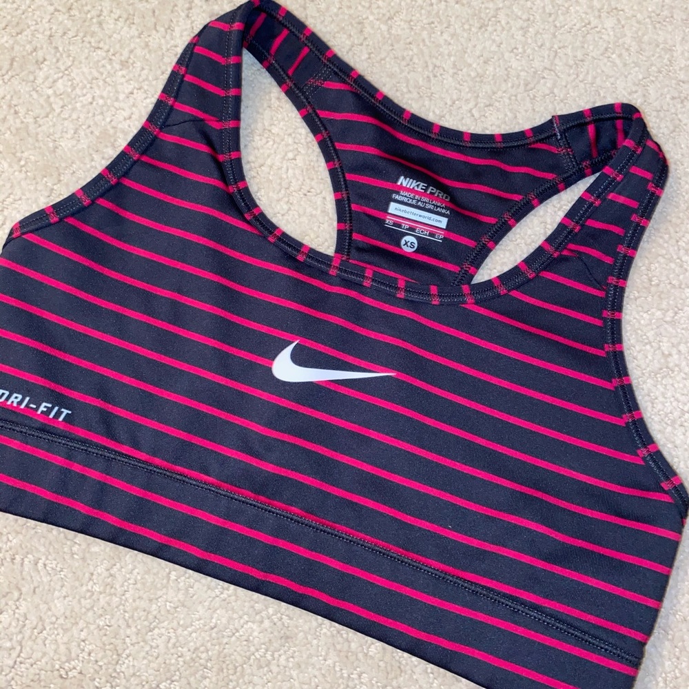Nike Pro Pink Striped Sports Bra